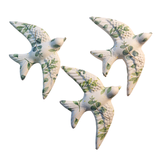 Conjunto de 3 Andorinhas de Cerâmica