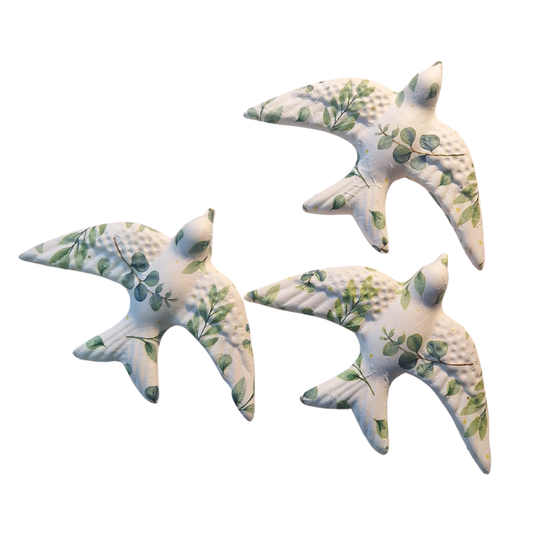 Conjunto de 3 Andorinhas de Cerâmica