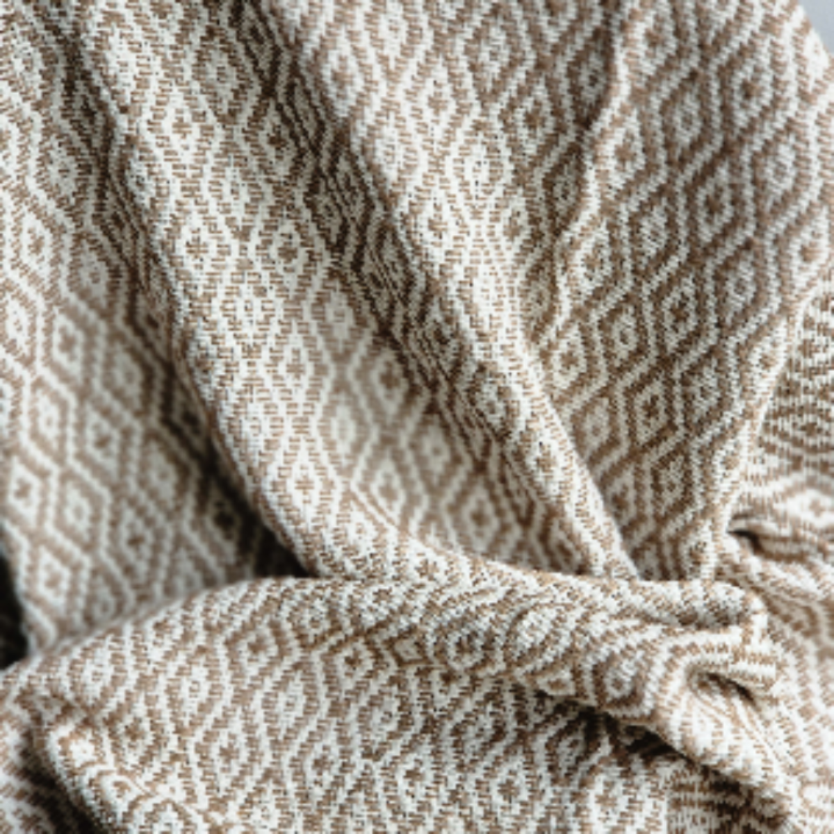 Manta artesanal com franjas, em algodão, Portuguesa