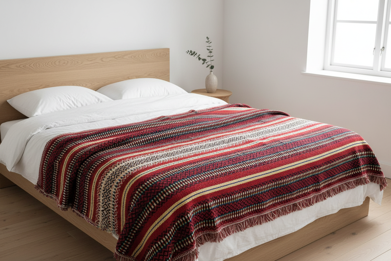 Manta artesenal, na cama